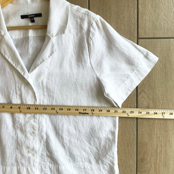 Quince Womens Linen Button Up Shirt Medium Short Sleeve Boxy Minimalist Preppy - Picture 6 of 7